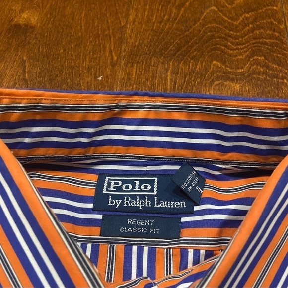 Polo Ralph Lauren Vintage Striped Shirt Blue Orange Size XL - Picture 7 of 7